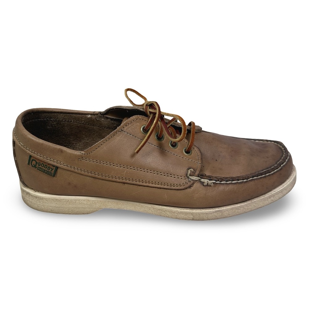 Quoddy Brown Leather Blucher Shoes Mens 10.5 M Made in USA Moc Toe Boat Shoes